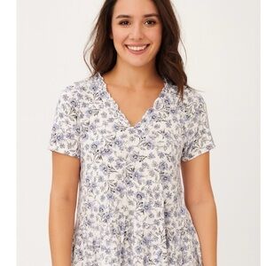 C&C California Floral V Neck Top Women Medium Boho Print Blouse Casual Shirt